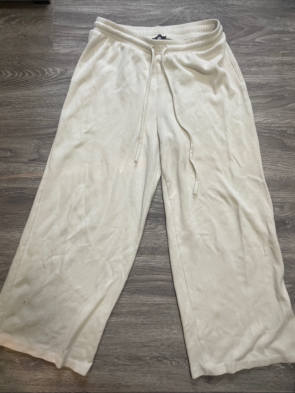 ZARA Women's Cream Wide-Leg Knit Lounge Pants